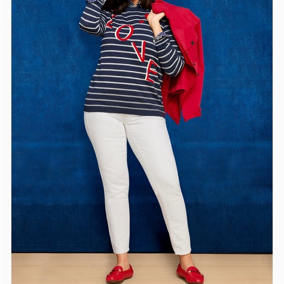 Talbots Size 1XP Blue Stripe LOVE” Crewneck Sweater - Picture 2 of 10